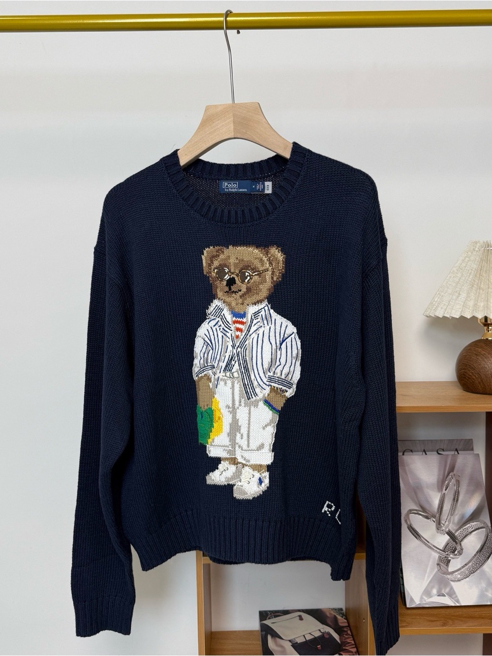 Polo by Ralph Lauren Navy Bear Intarsia Crewneck Sweater